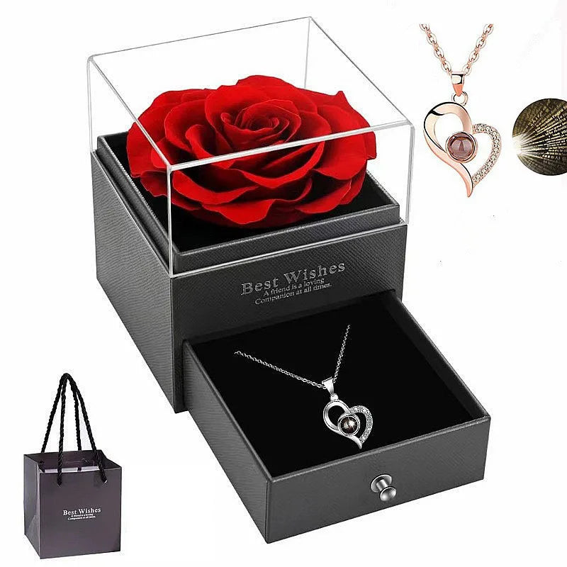 Red Rose Necklace - Gift Box