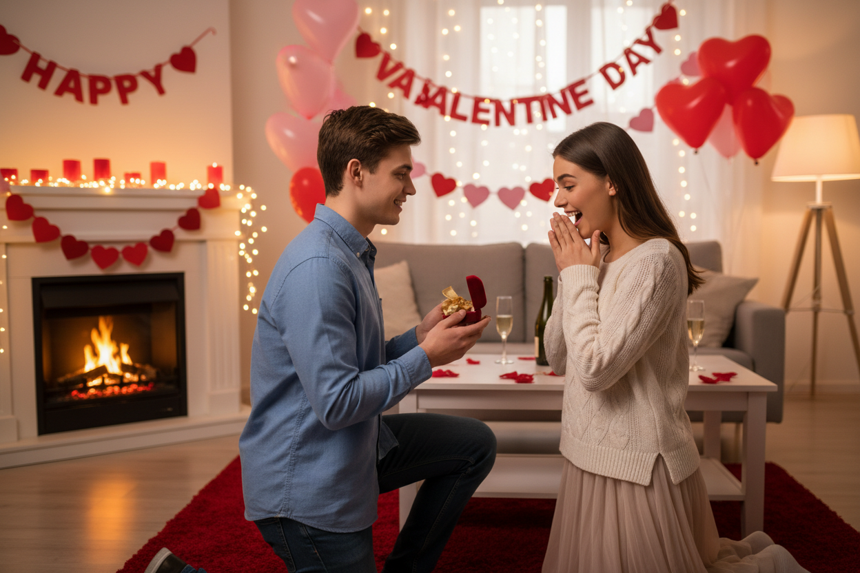 Man gifts valentine gift to girlfriend and she is happy